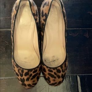 J crew calf hair leather leopard heels